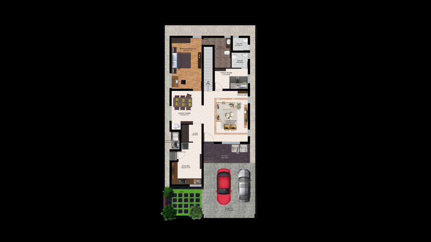 3 BHK 1st Floor Plan